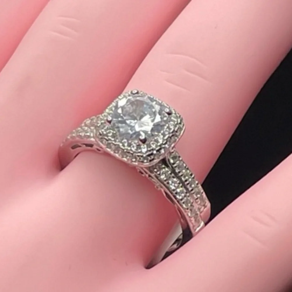 925 Sterling Silver Diamond 2 Band Ring Set Sz 6